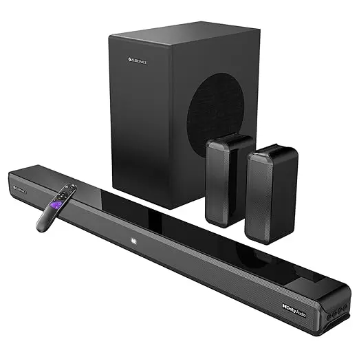 ZEBRONICS Juke BAR 9510WS PRO Dolby 5.1 Soundbar, Dolby Audio, 600 Watts, Wireless (Dual Rear Satellites & 6.5" Subwoofer), Triple Driver Soundbar, Bluetooth v5.1 | HDMI (ARC) | Optical | USB | AUX